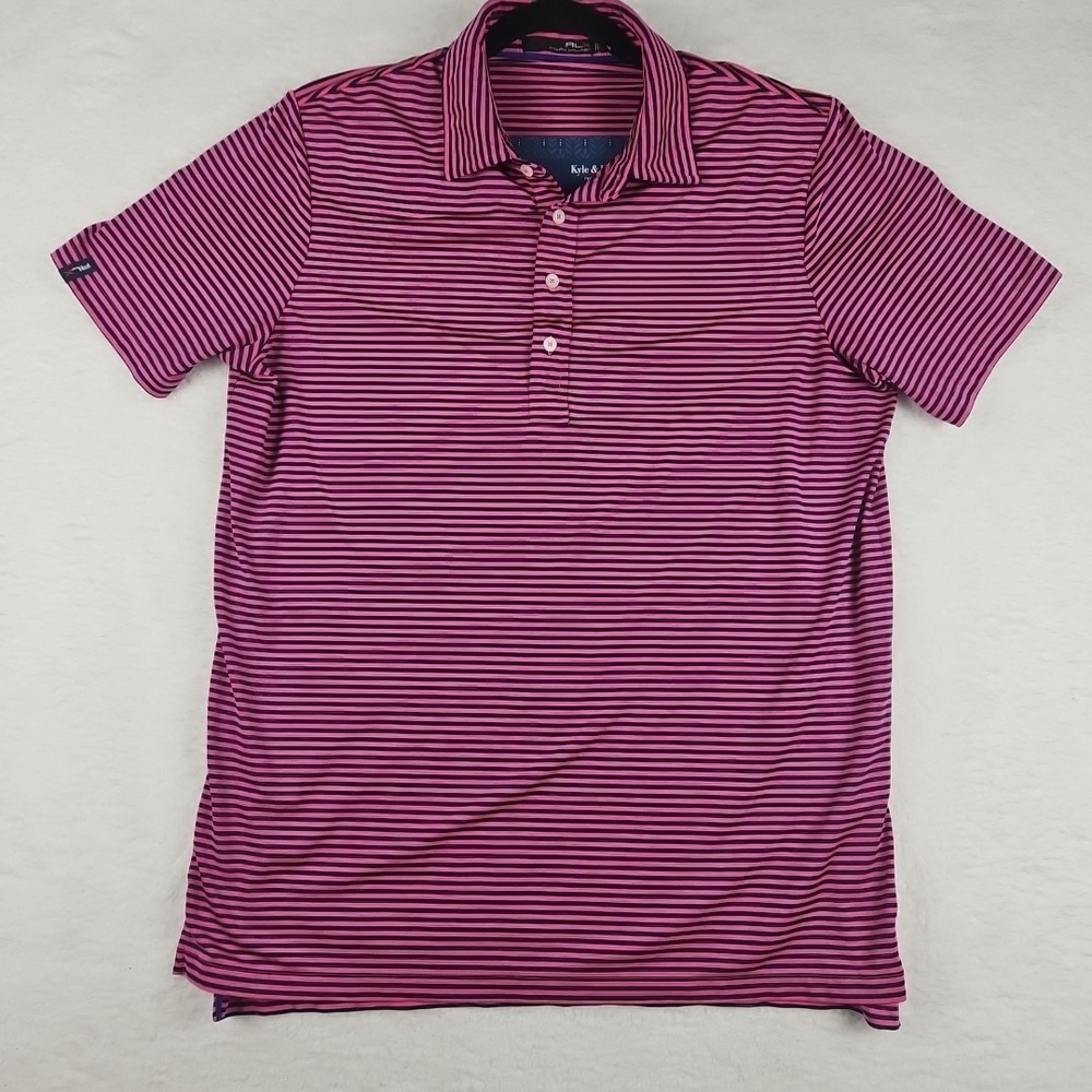 RLX Ralph Lauren‎ Men's L Pink Navy Blue Striped Stretch Golf Polo